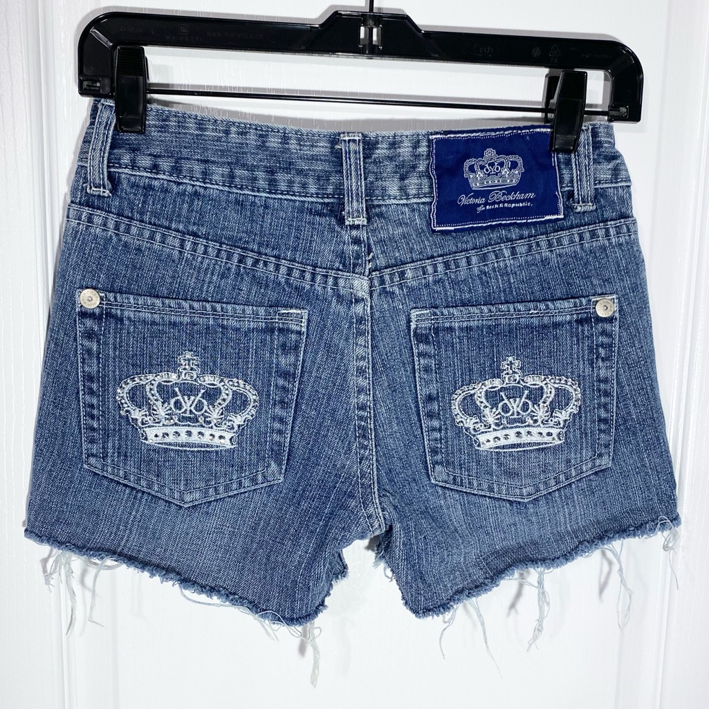 Y2k Rock & Republic Victoria Beckham Crown Swarovski Jean Shorts Usa Made Sz 26